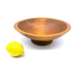 Vintage Woodcroftery Wood Bowl 9" Ovoid Pedestal MCM Farmhouse Bowl